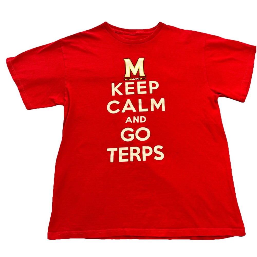 Maryland Terrapins T-Shirt Unisex Red Excellent Keep Calm Go Terps L